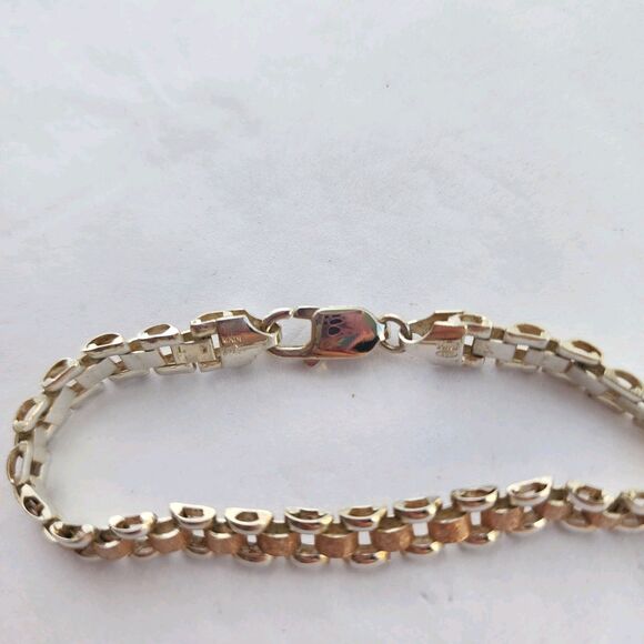 Sterling Silver Bracalet Two Tone Rose Gold Wash Vermeil Vintage 7" EUC - Picture 11 of 12
